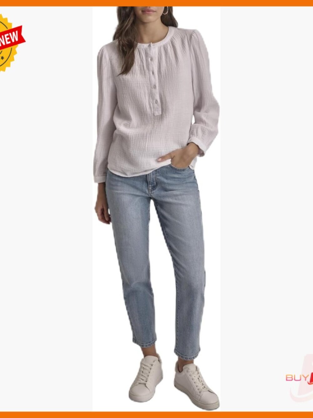 Cotton Crew Neck Button Casual T-Shirt Regular Fit Long Length